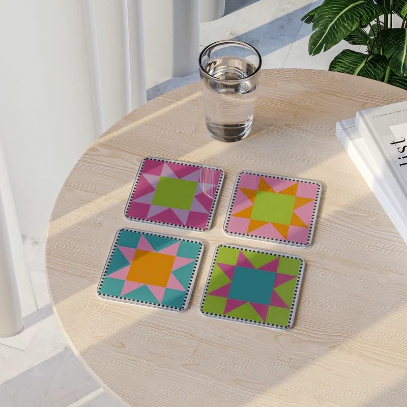 Acrylic Coaster Set of 4, 9×9 cm, Heat and Moisture Resistant Drink Coasters, Mountain Landscape Design, Acrylic for Coffee Tables Desks Dining Decor, Set of Decorative Mats