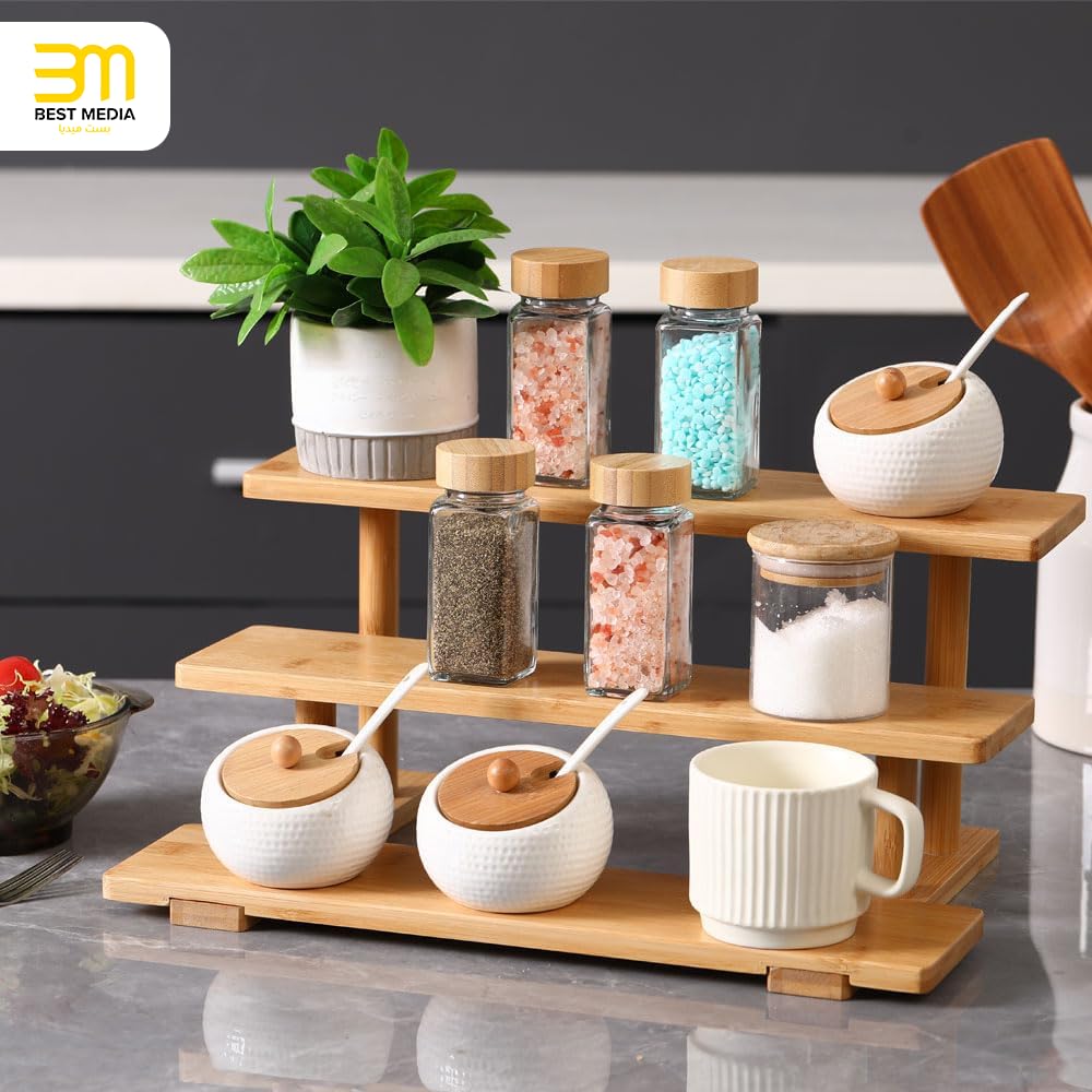 3-Tier Bamboo Countertop Organizer, Elegant Display Riser Stand for Perfume, Makeup, and Skincare, Versatile Shelf for Bathroom Vanity, Kitchen Spices, and Collectibles
