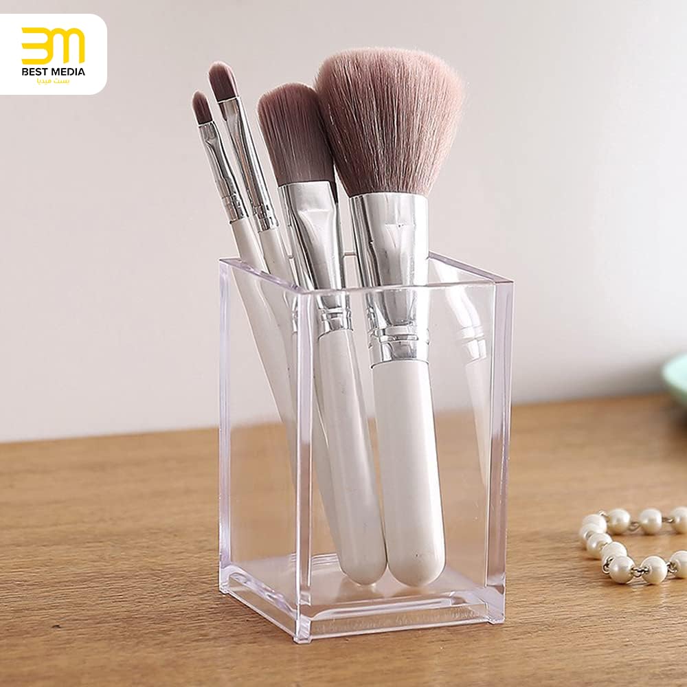 Clear Acrylic Pencil and Pen Holder Cup, Elegant and Modern Makeup Brush Holder, Heavy-Duty Round Stationery Organizer for Office Desk Accessory and Home Use