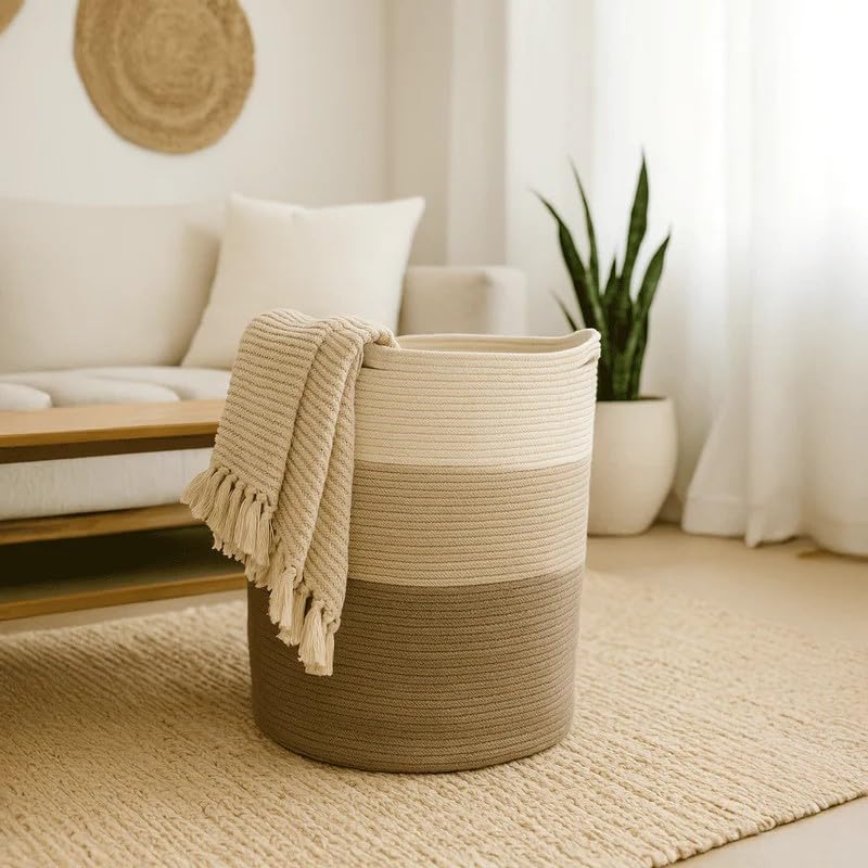 Cotton Rope Basket, Extra Large 45×50 cm, Organizer for Towels Toys Blankets Clothes, Shape-Holding Storage Bin for Bedroom Bathroom Living Room