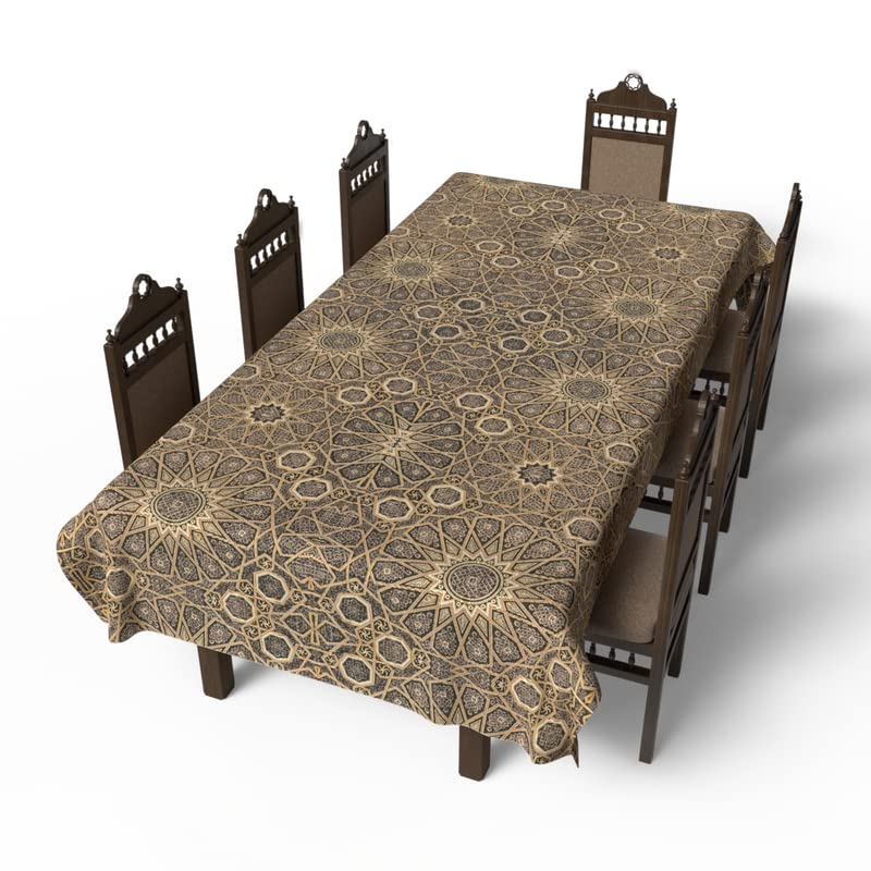 Islamic Diwan Waterproof Tablecloth, a Multicolor 140x300 cm Rectangular Table Cover of Spillproof Polyester with a Traditional Pattern, a Durable Protector for Elegant Dining Occasions