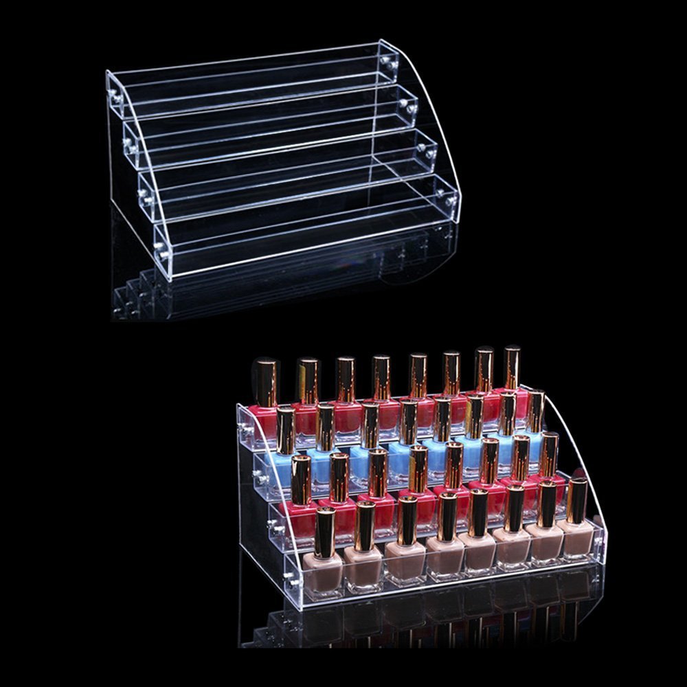 Tier Tiered Acrylic Makeup Organizer, Wide Display Rack for Lipstick, Nail Polish, and Eyeshadow, Clear Countertop Stand for Essential Oils, Paints, and Retail Displays