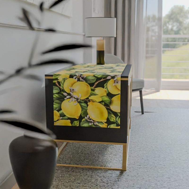 مفرش طاولة يشبه القطن باللون الليموني، قطعة مركزية زخرفية باللون الأصفر الزاهي، 35×140 سم، مثالي لإضافة لمسة مبهجة ومشمسة إلى طاولة الطعام الصيفية أو ديكور المطبخ