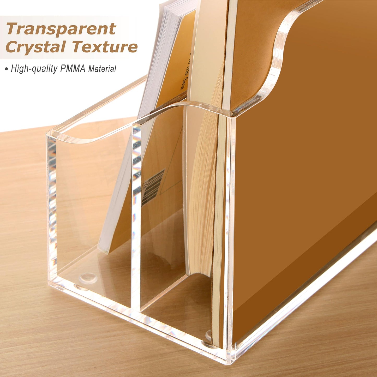 2-Compartment Acrylic Desktop Organizer Box, Clear File and Mail Sorter for Countertop and Office, Multifunction Envelope and Letter Folder Rack for Home, School, and Professional Use