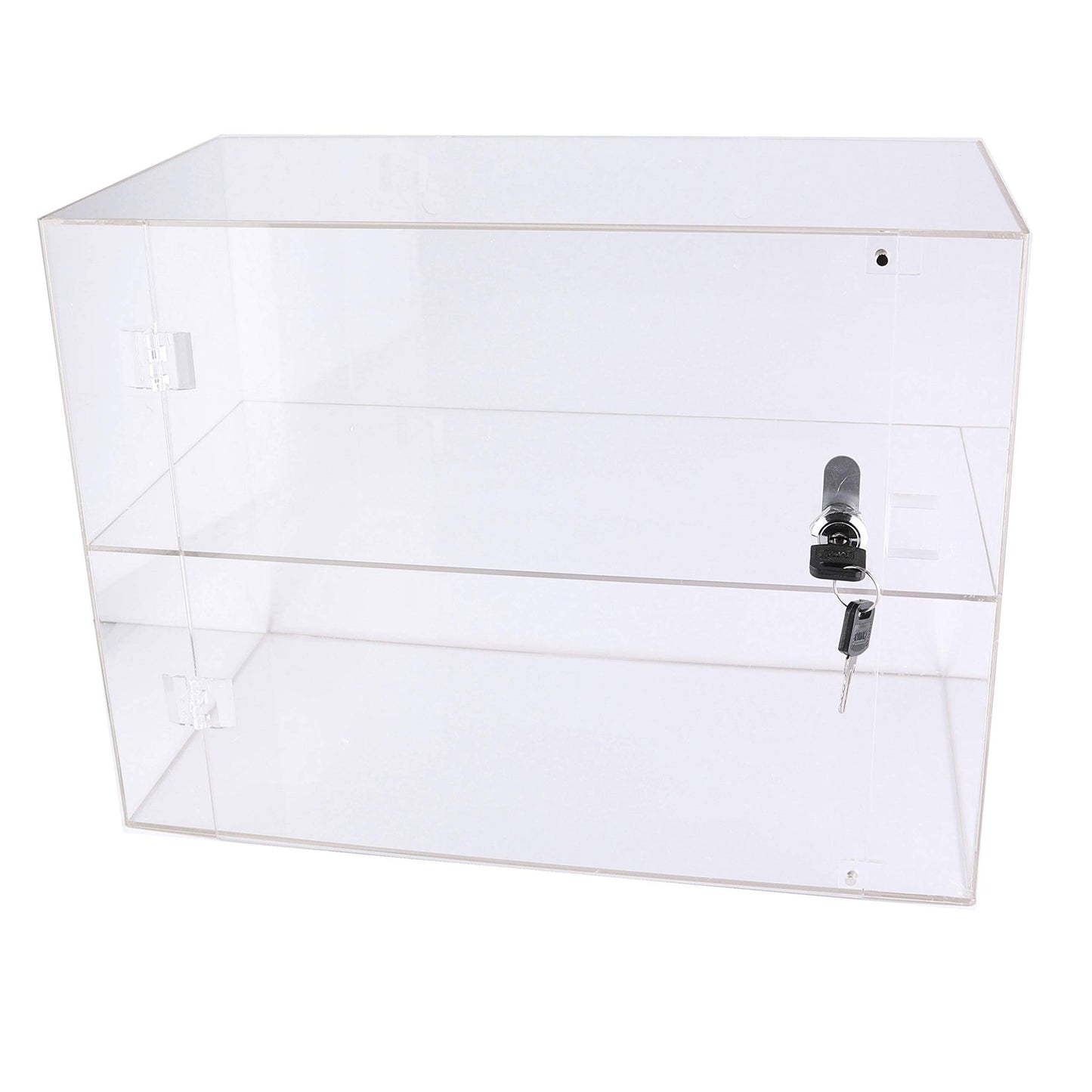 High Gloss Clear Acrylic Display Case with 1 Shelf and Front Door with Security Lock for Collectibles Office Home Store Display Stand