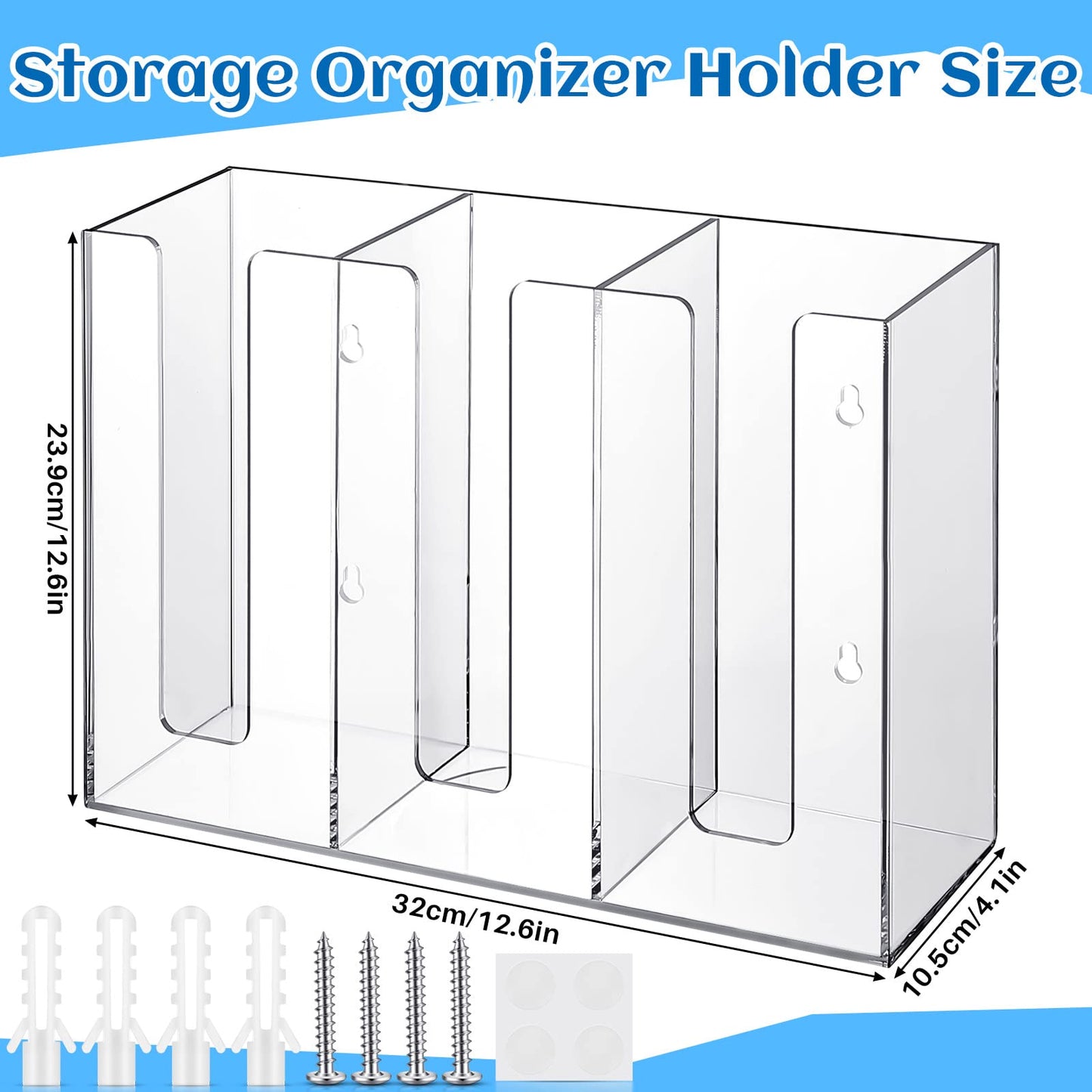 3-Compartment Acrylic Coffee Cup Dispenser Organizer, 24 x 32 x 10.5 cm, Cup and Lid Holder for Disposable Cups, Coffee Shop and Office Supplies, Wall Mountable or Countertop Storage