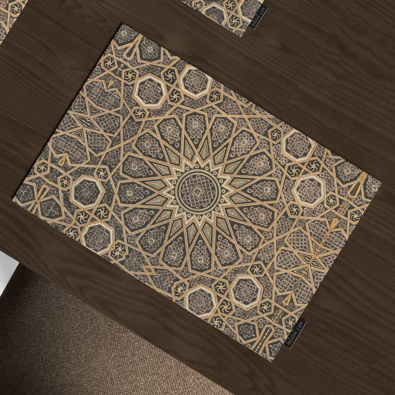 Diwan 7-Piece Dining Linens Set, with 6 multicolor canvas placemats (45x30 cm) and 1 runner (35x140 cm), with a traditional Islamic pattern to create an elegant and festive table