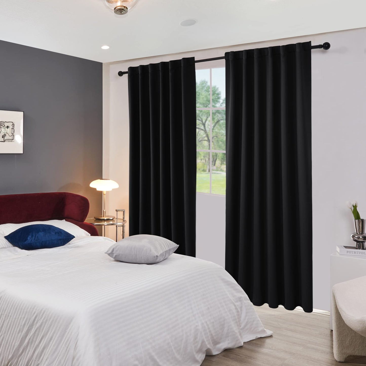 Elegant Blackout Curtains-Back Tap design-thermal Insulated fabric-for room Darkness - 1 Piece (Black 135W X 230L CM)