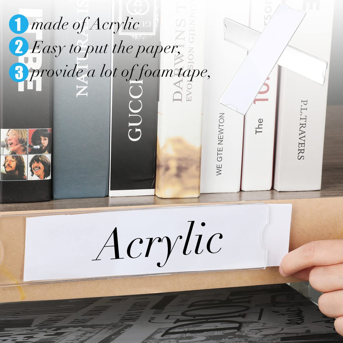 15 Pack Wall Mount Name Plate Holders, 20x5 CM Clear Acrylic Sign Frames with Adhesive Tape, Self-Stick Horizontal Nameplates for Office Doors, Businesses, and Homes