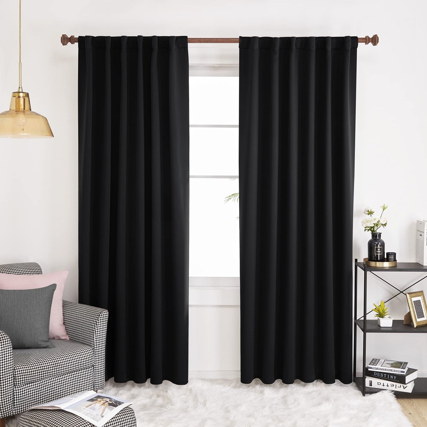Elegant Blackout Curtains-Back Tap design-thermal Insulated fabric-for room Darkness - 1 Piece (Black 135W X 230L CM)
