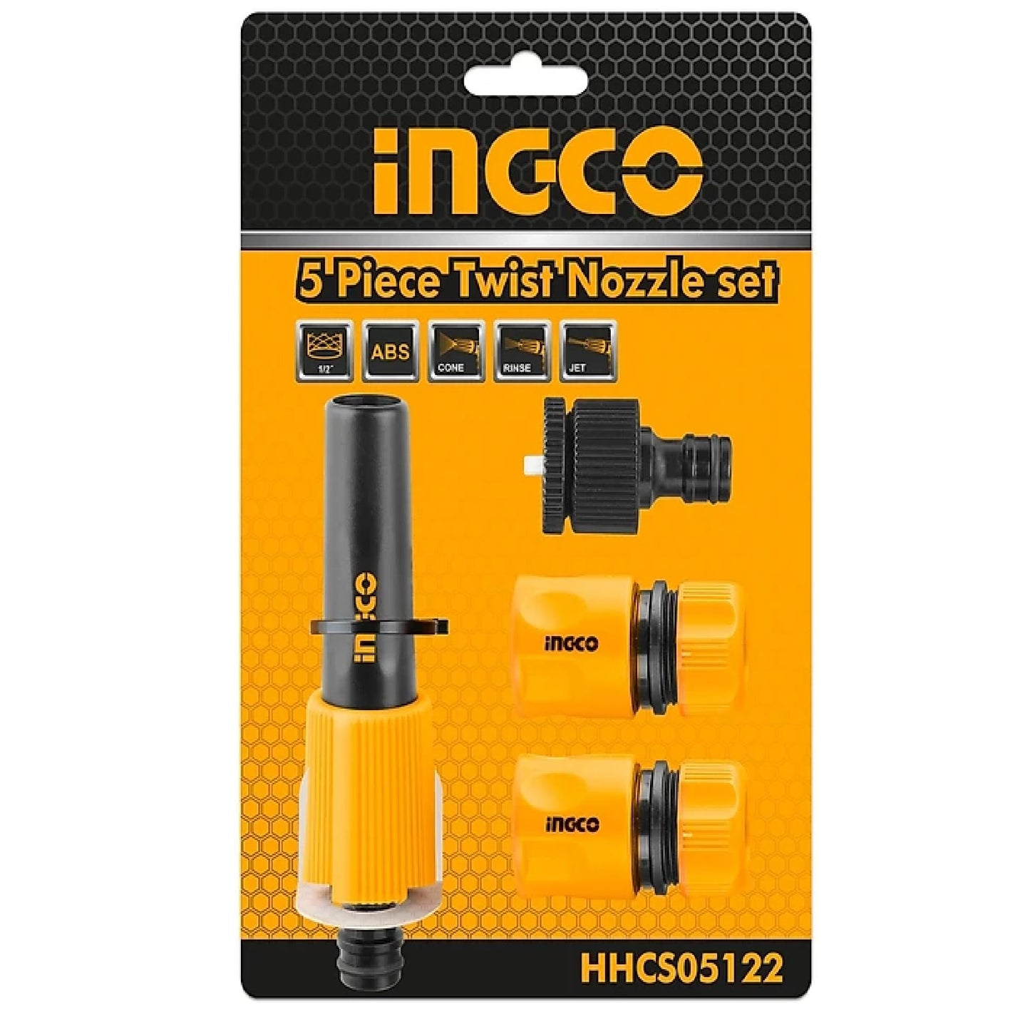 INGCO Garden Hose Twist Nozzle Set with Quick Connectors, 5 Pieces, Model HHCS05122