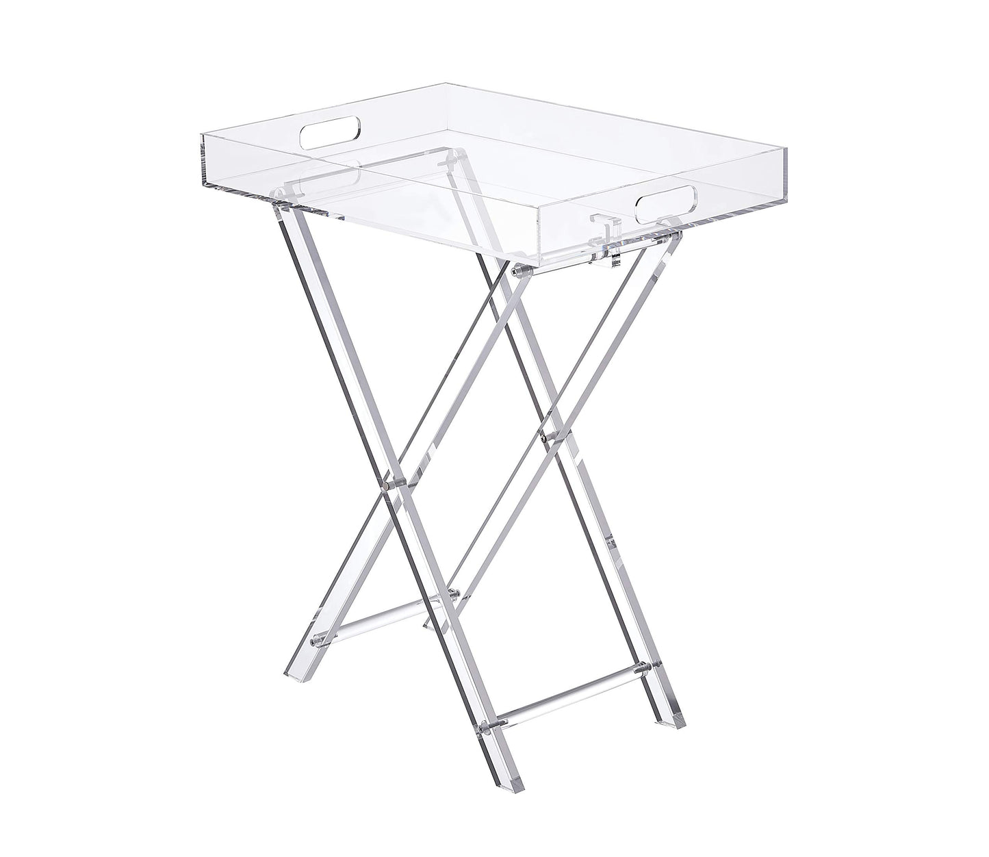 Acrylic Folding Tray Table, Modern Clear Side and End Table, Space-Saving Foldable Design, Perfect for Living Room, Bedroom, Office or Event Use, 48 x 33 cm Surface, 58 cm High, Clear