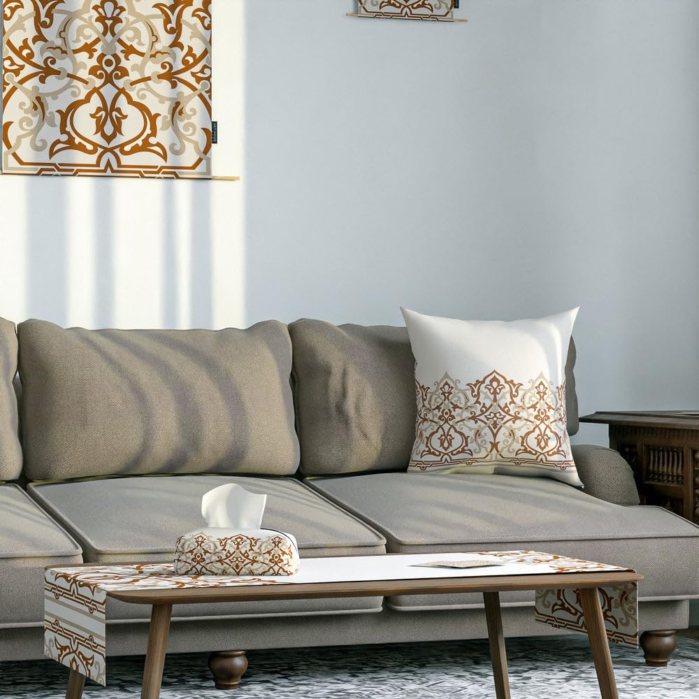 Décor Bundle Collection - Table Runner, 2 Cushion Covers, 4 Coasters, 3 Fabric Posters, Tissue Box – Elegant Home Set for Living Room or Dining