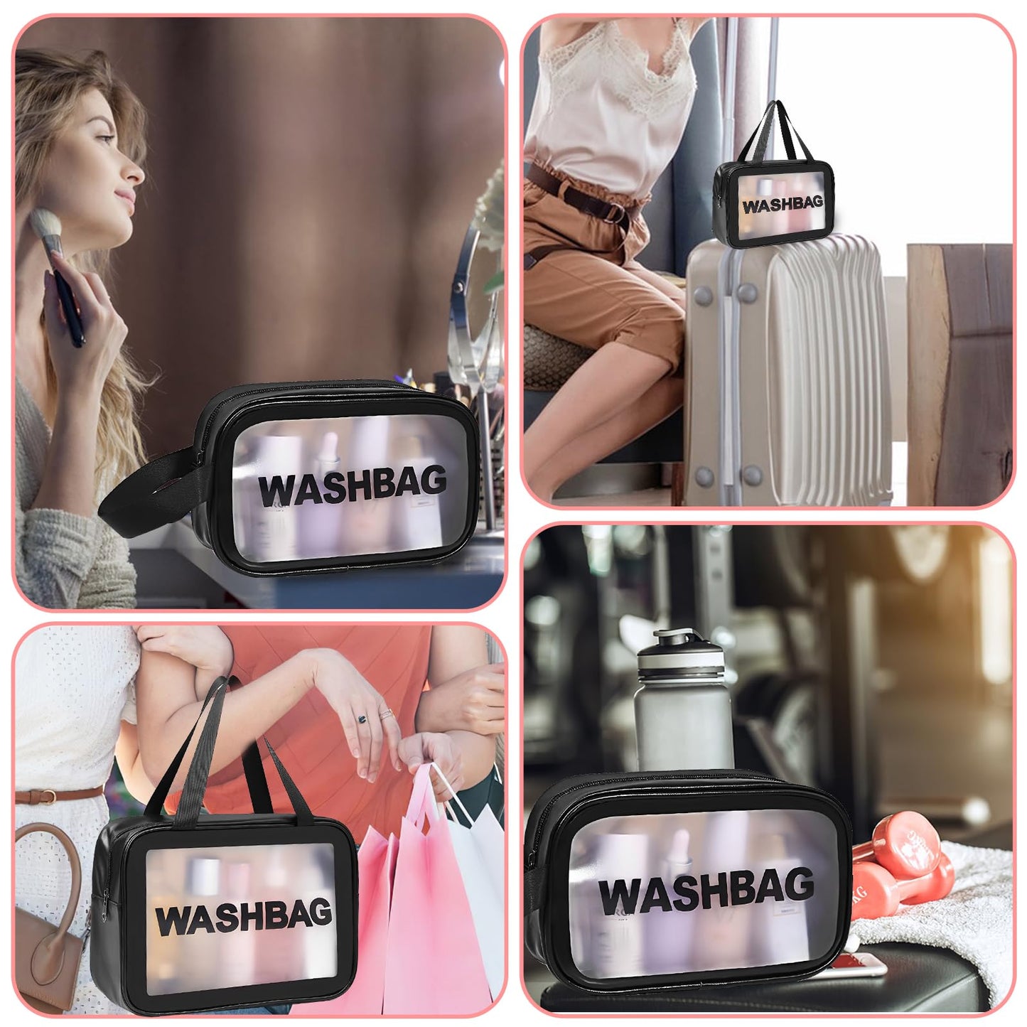 WLLHYF Clear Toiletry Bag 3 Pcs Travel Cosmetic Bags Zipper Makeup Handle Portable Luggage Pouch Multipurpose Transparent Waterproof Pouch for Women Men Traveling, Black, Fashion