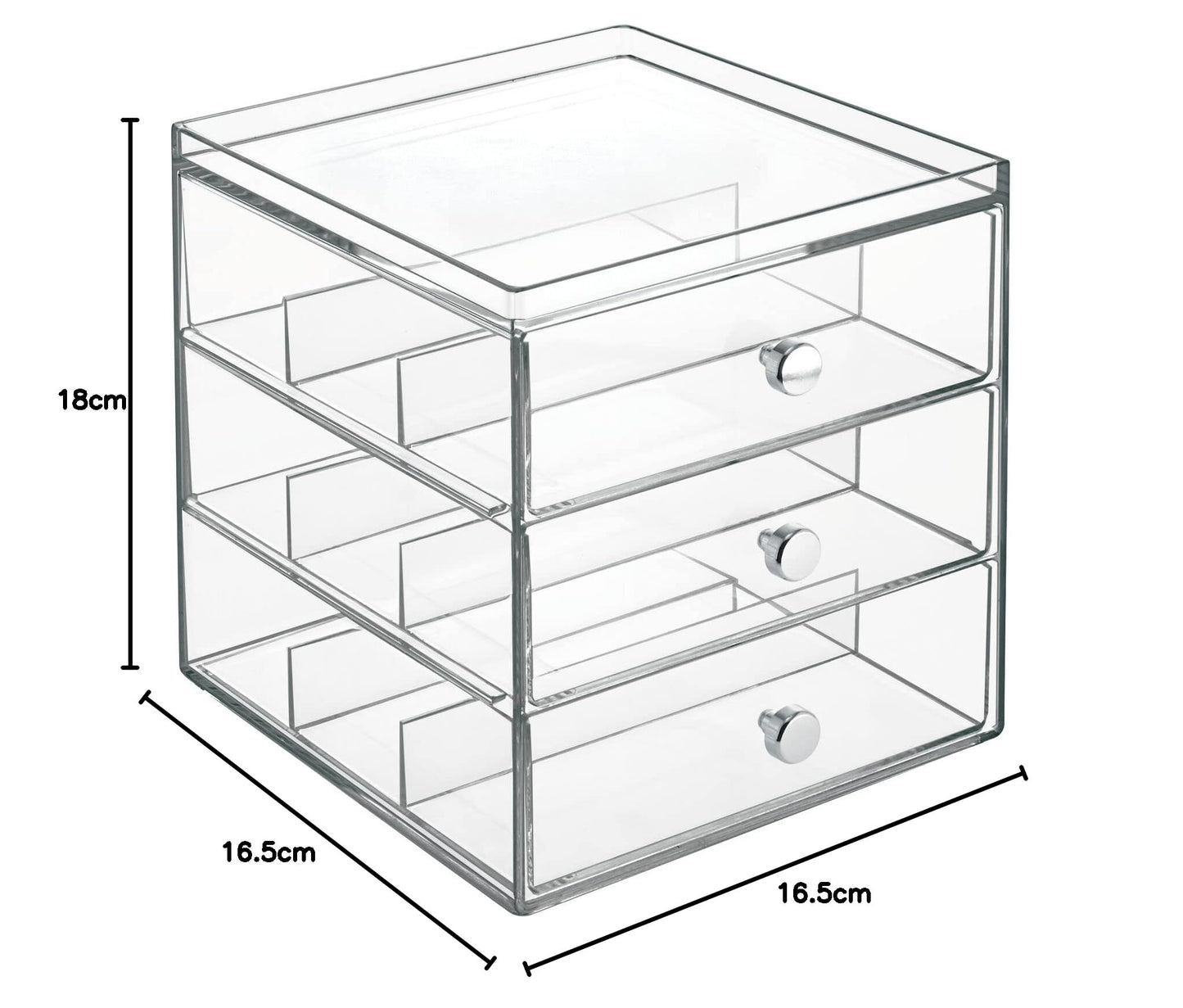 Acrylic Mini Chest of Drawers, Clear Storage Organizer for Bathroom, Dresser, Makeup, Jewelry, and Accessories Display, 3 Drawer Unit, 20 x 15 x 25 cm, Clear
