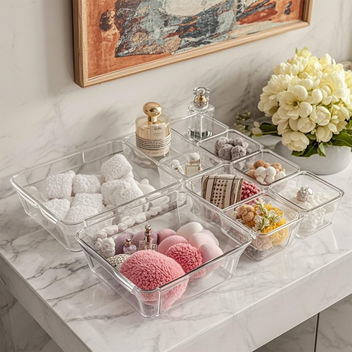 Pansente 25 PCS Adjustable Desk Drawer Organizer, Acrylic Clear Drawer Organizers, 3 Size Desk Drawer Organizer for Cosmetics, Jewellery, Office, Gadgets, Kitchenware