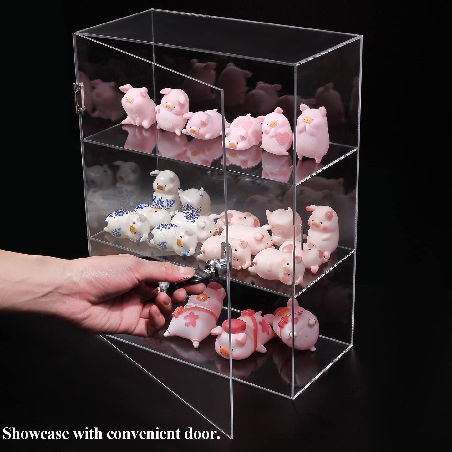 Acrylic Display Case with Lock, 3-Shelf Clear Countertop Showcase Cabinet, Locking Organizer for Collectibles, Dustproof Storage Box, Safe Display for Retail, Office and Home Use, Clear