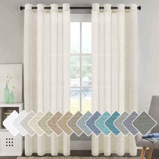 Semi-Transparent Natural Linen Curtains with Elegant Sheer Fabric and Steel Grommets - 1 Piece