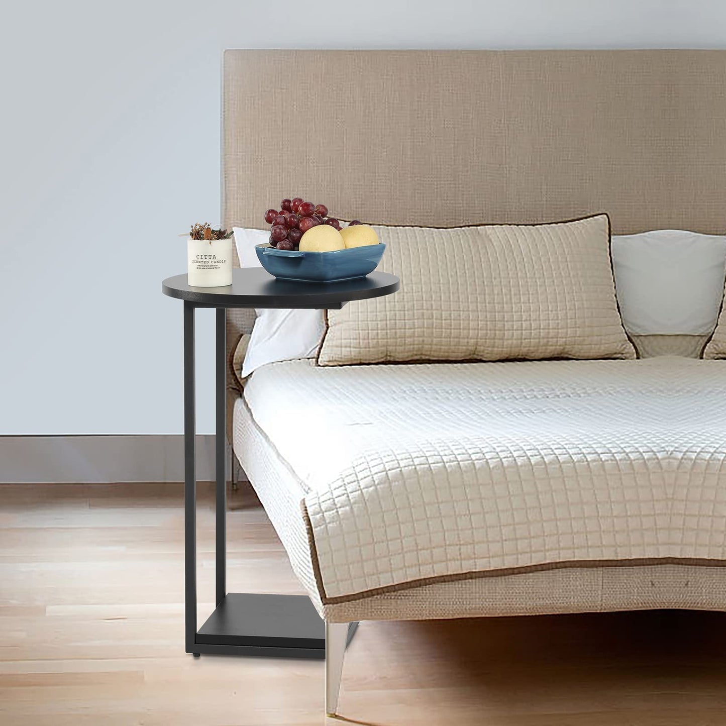 Small End Table,c Table End Table for Sofa,Round Coffee Table is Suitable for Living Room and Bedroom-Black