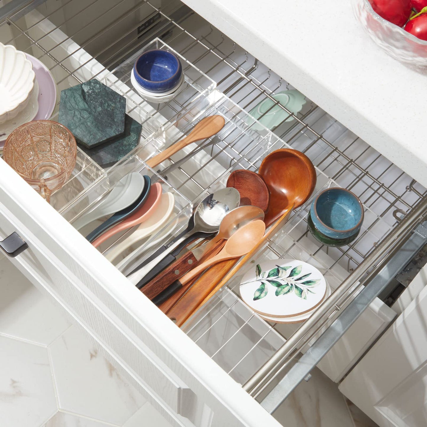 Clear Acrylic Drawer Organizer Set of 2, Includes a 6-Section and a 3-Section Divided Tray, Perfect as Desk Drawer Inserts, Makeup Storage, and Vanity Organization Solution