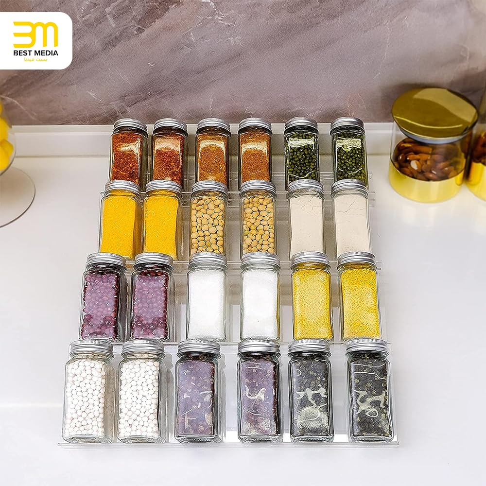 Acrylic Spice Drawer Organizer, 4-Tier Rack With Adjustable Design, Clear Spice Organizer, 1 Pack, Ideal for Kitchen Organization, Drawer or Countertop Storage, Durable & Stylish