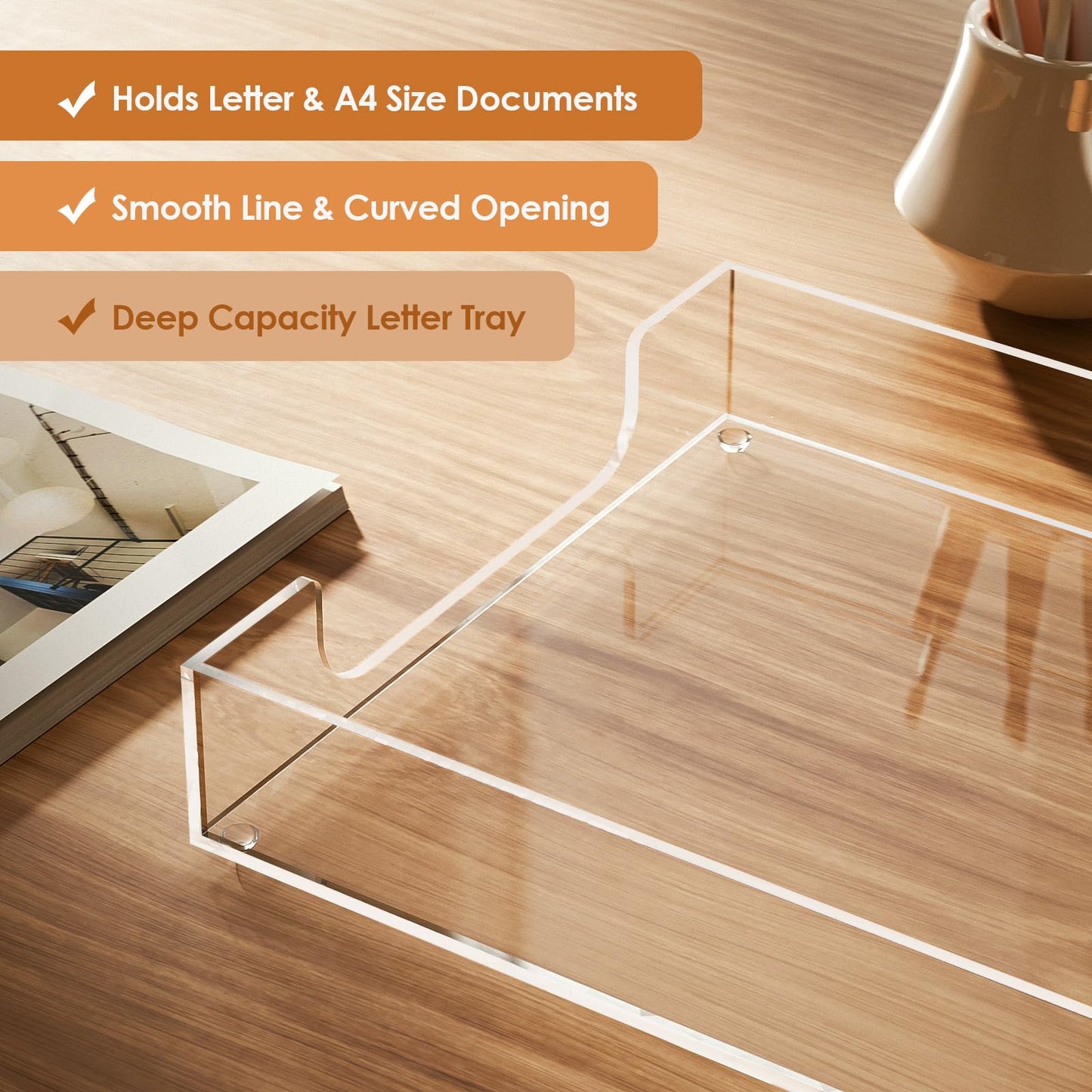 Multi-Function Clear Acrylic Letter Tray and Desktop Organizer, Stackable Desk Tray for Papers, Documents, Magazines, and Folders, Modern File Organizer for Office, Home, and Workspace