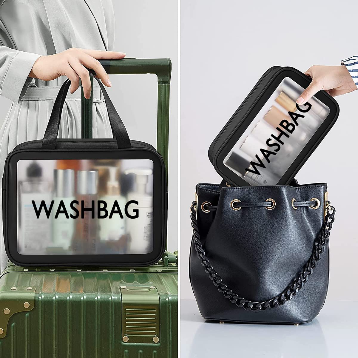 Clear Toiletry Bag Set of 3, Transparent Makeup Cosmetic Bags, Travel Wash Pouch for Women,Waterproof Organizer for Toiletries, Skincare, and Accessories