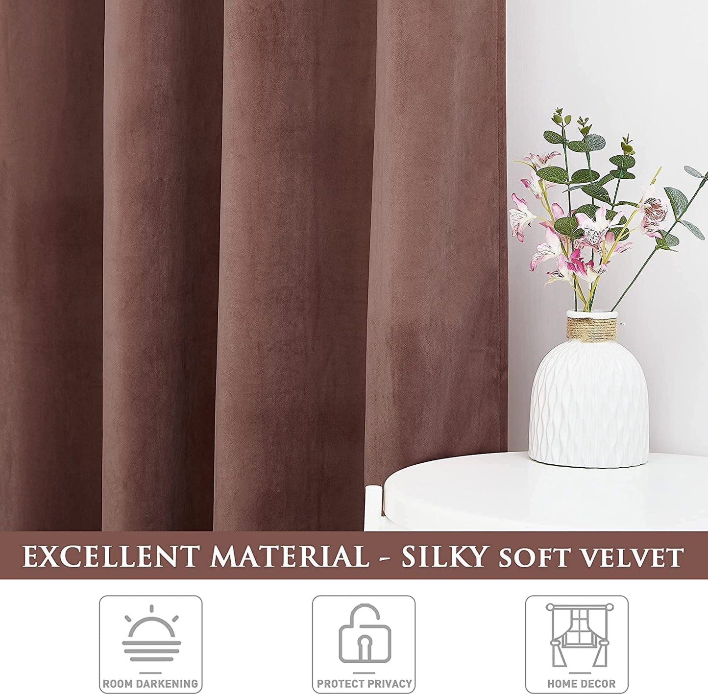 Elegant Velvet curtains - Soft Velour fabric - Steel Grommets - for living rooms - 1 piece-Wild Rose