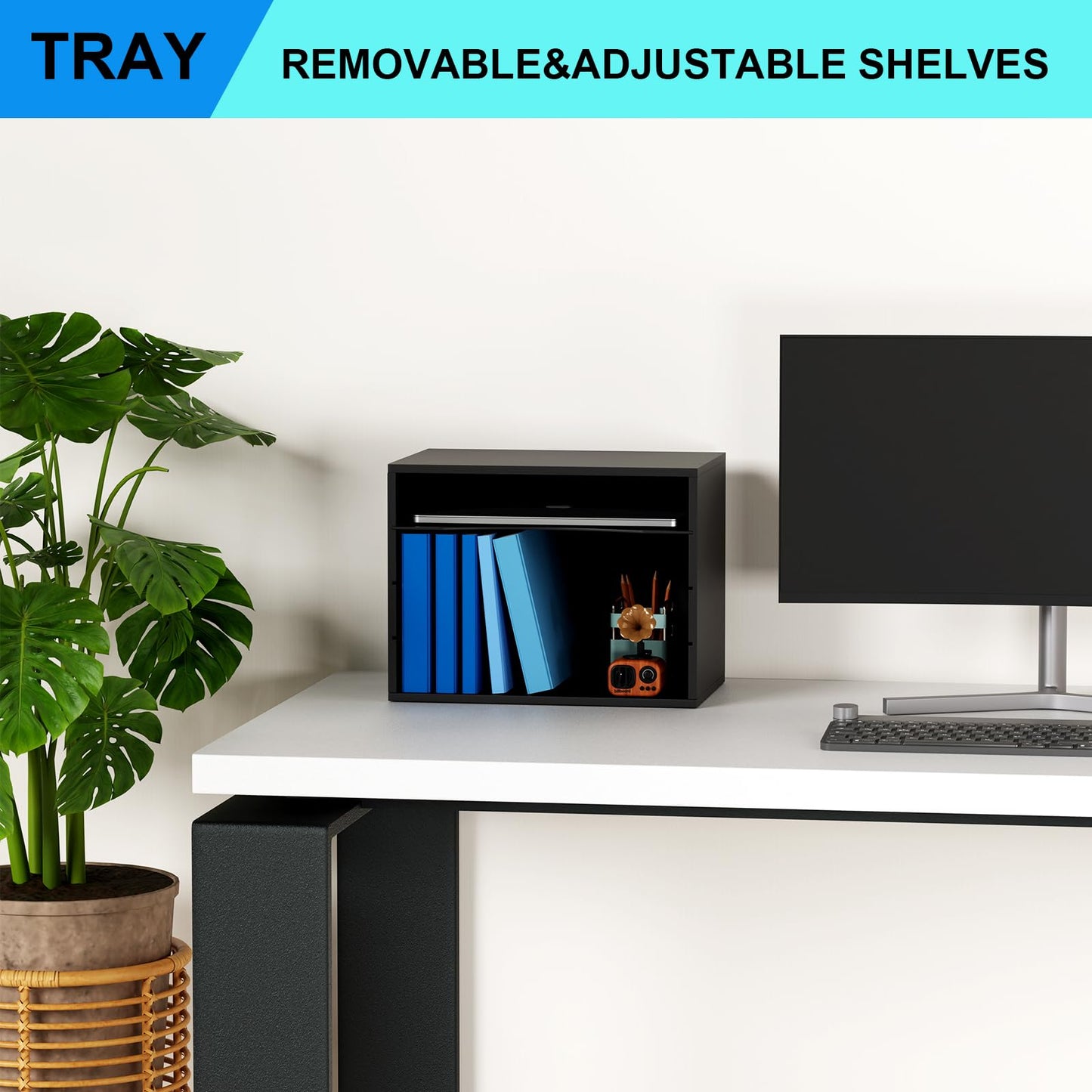 Wood Desktop Letter Tray and File Organizer, Paper Storage and MaiLSorter with 3 Adjustable Drawer Boards for Home and Office Use, Sturdy Construction in Black