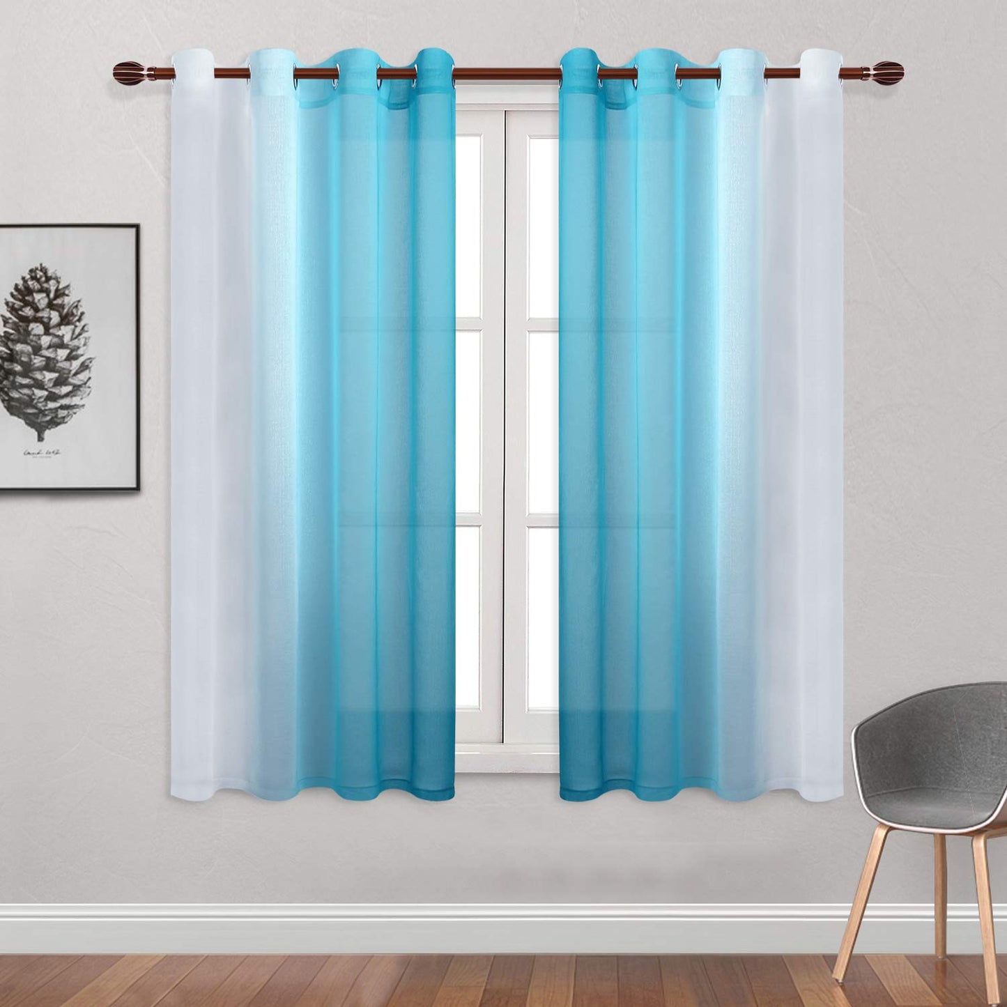 Modern Design Voile chiffon Curtains - Gradient colours- steel Grommets - 2 pieces - for living rooms and bedrooms