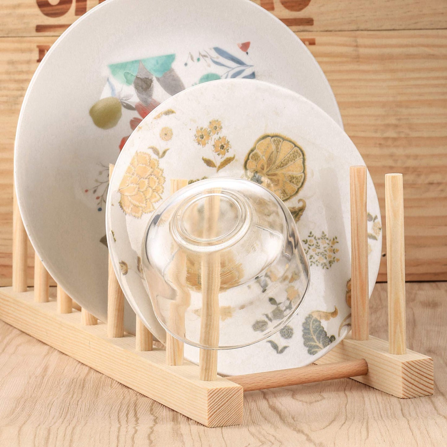 HAOCHEN 2 PCS Wooden Dish Drainer, Kitchen Wood Dish Plates Storage Tray Holder Rack, Dish Drying Drainer Rack, Wooden Storage Organizer for Plate, Cup, Pot Lid, Board, Tableware, Books, Wine Glass