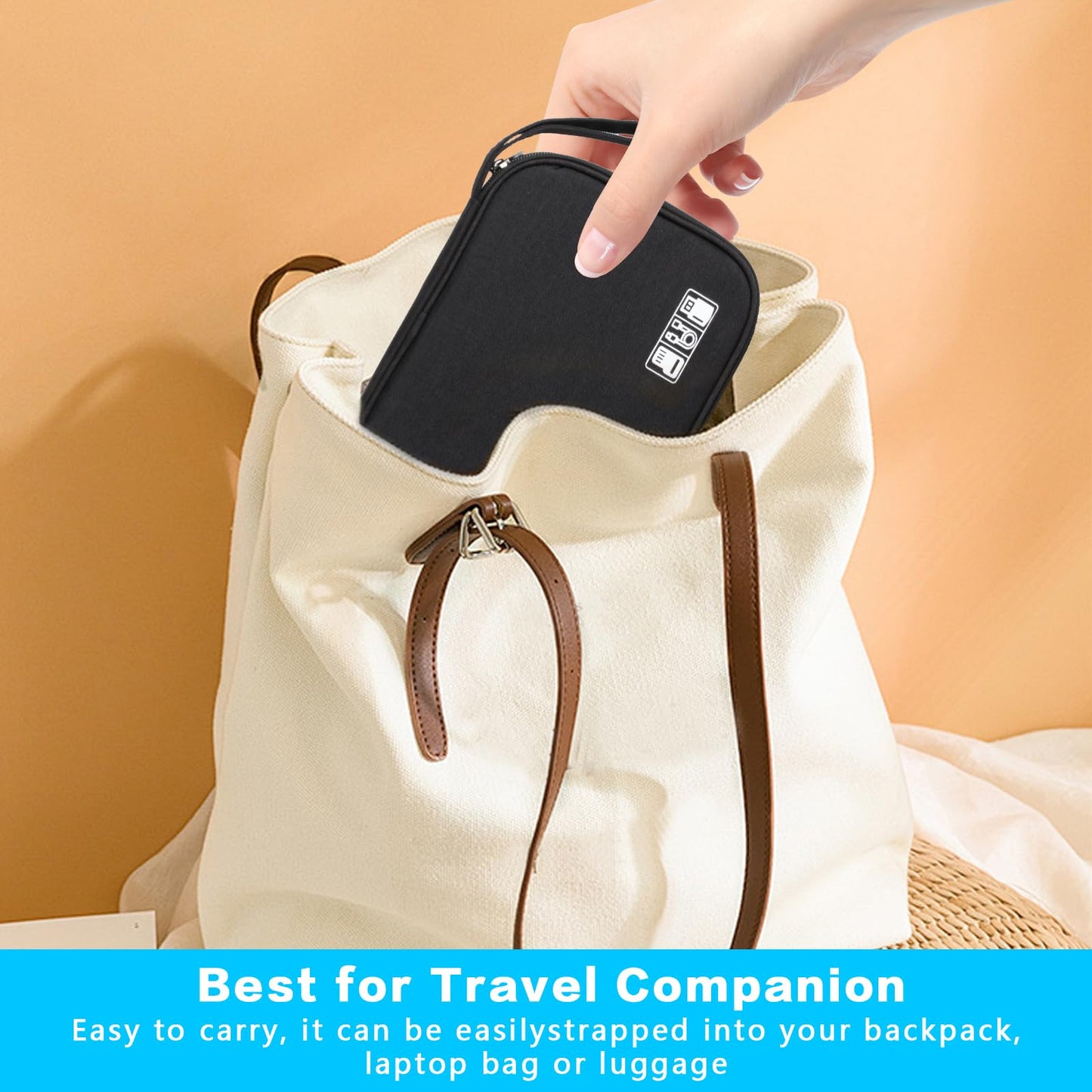 Electronic Travel Organizer - Storage Bag for Cables, Chargers, USB Flash Drives and Accessories, Black, Modern