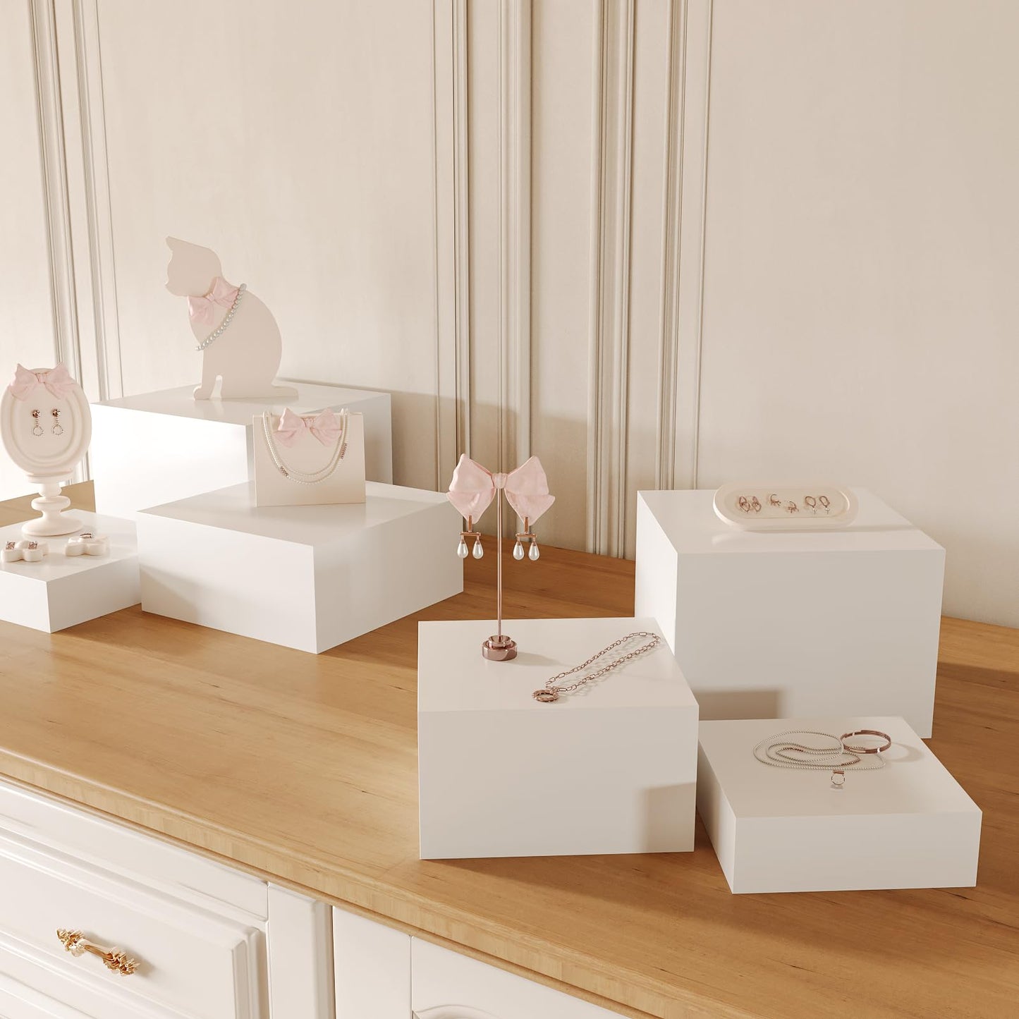 3-Piece Acrylic Buffet Risers Set, Clear Hollow-Bottom Cube Display Stands for Dessert Tables, Catering, Jewelry, Collectibles, or Retail Figures, Nesting Display Shelf, Clear Color