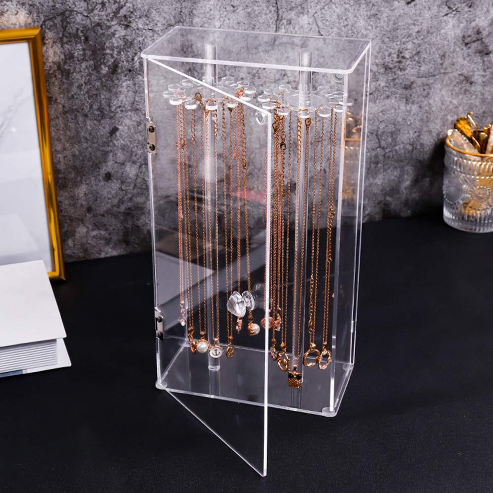 Rotating Necklace Display Stand, Clear Acrylic Pendant and Jewelry Organizer, Dustproof Display Box for Necklaces, Bracelets, Earrings and Rings, Ideal for Retail and Home Use, Clear