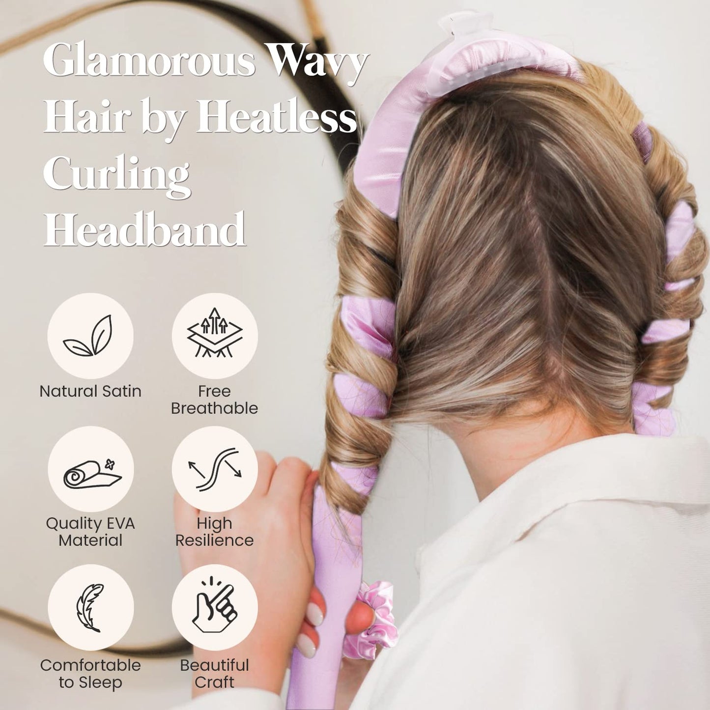 Yeelen Heatless Hair Curling Rod Headband for Long Hair, No Heat Hair Curler Rollers Set can Sleep in Overnight, Satin Curl Ribbon Hair Wrap with Scrunchie and Hair Clips to Get Natural Waves Pink