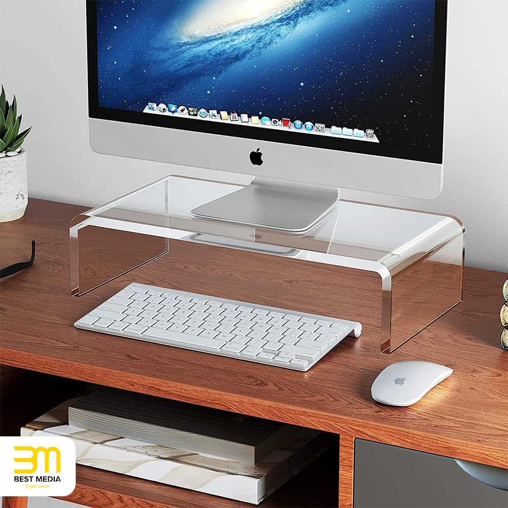 Acrylic Monitor Stand Riser, Clear Durable Platform for PC, Laptop, TV, Mac or Apple Display, Ergonomic Desktop Shelf for Home Office Desk Setup with Premium Acrylic Build, Clear