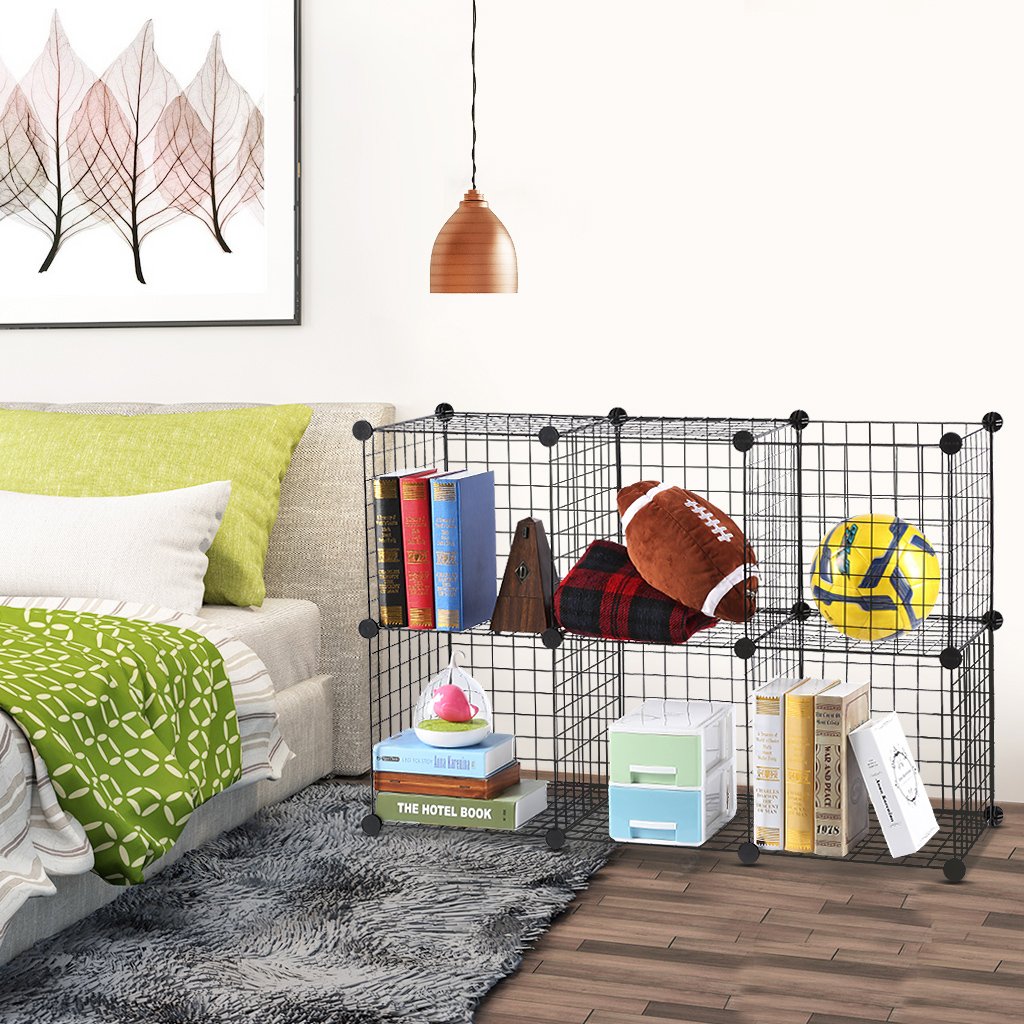 LANGRIA 6-Cube DIY Wire Grid Bookcase, Multi Use Modular Storage Shelving Rack, Open Organizer Cabinet for Books, Toys, Clothes, Tools