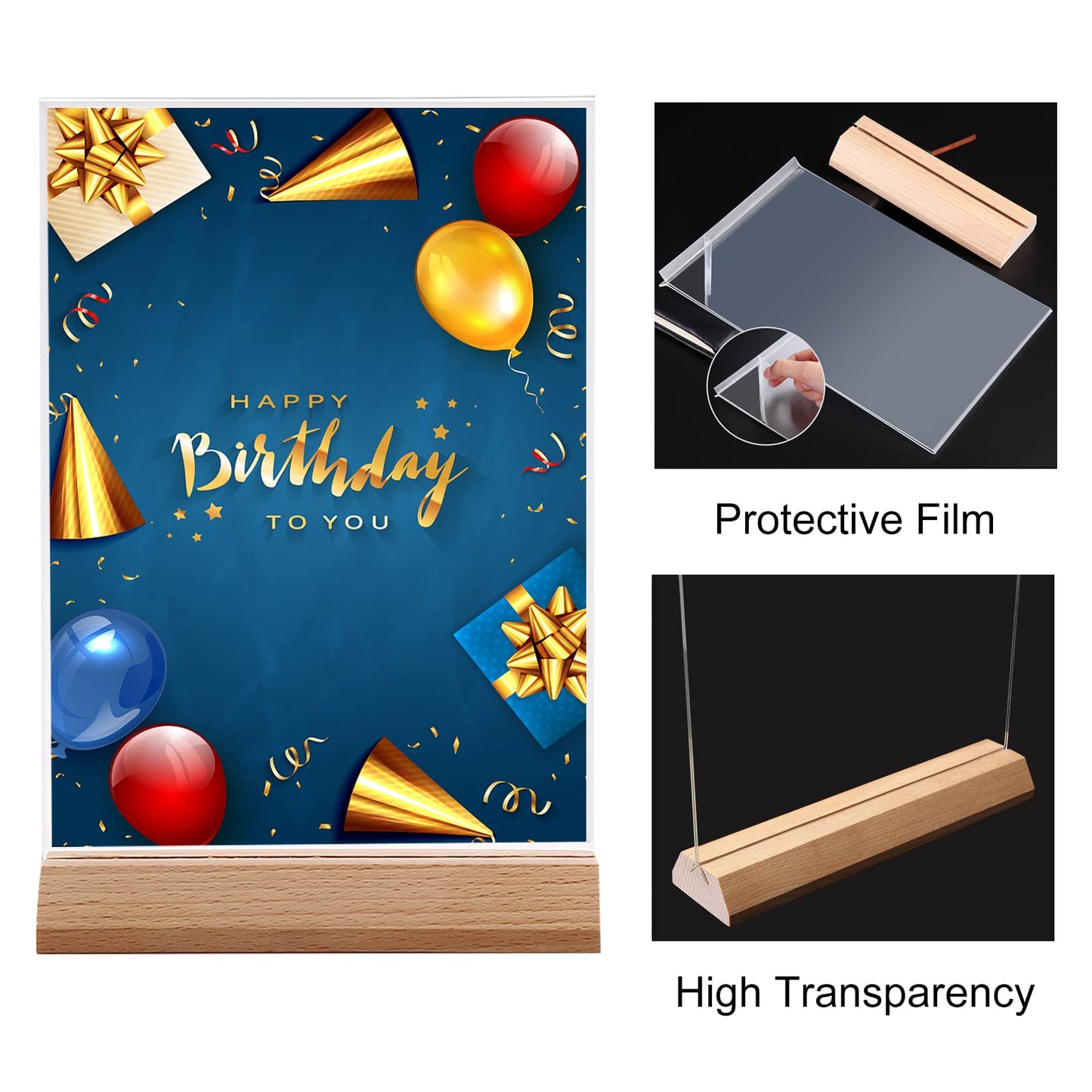 A5 Acrylic Sign Holder Table Stands 10 Pack, Double-Sided 23.3 x 15 x 5 cm Display with Wooden Base, Menu and Poster Holder for Restaurant Hotel Office or Events