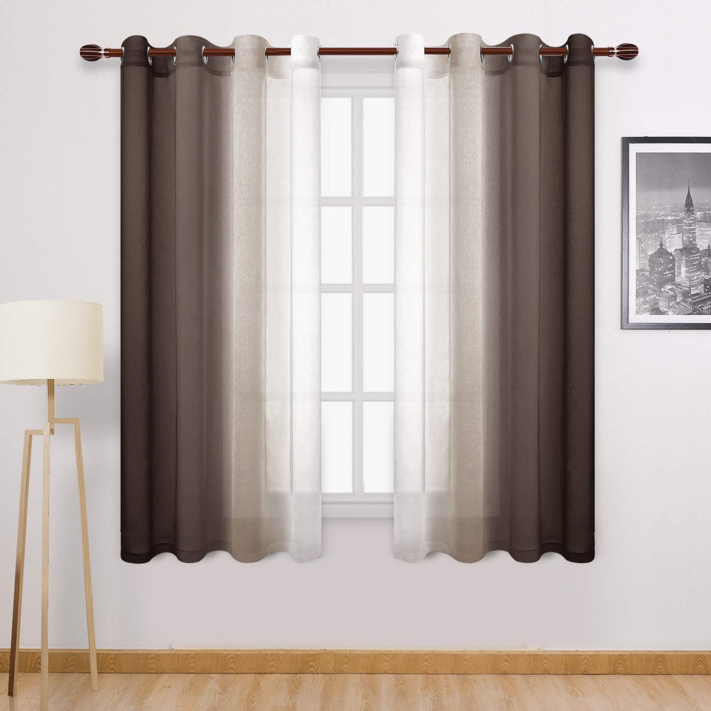 Modern Design Voile chiffon Curtains - Gradient colours- steel Grommets - 2 pieces - for living rooms and bedrooms
