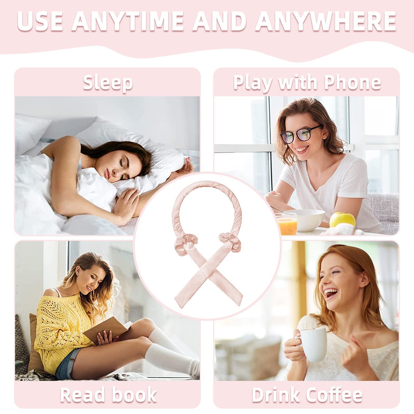 Freyry Hair Roller, Heatless Curls Headband, Premium Soft Sponge, Lazy Curler Set for Women, DIY Hair Styling Tools, Pink, One Size