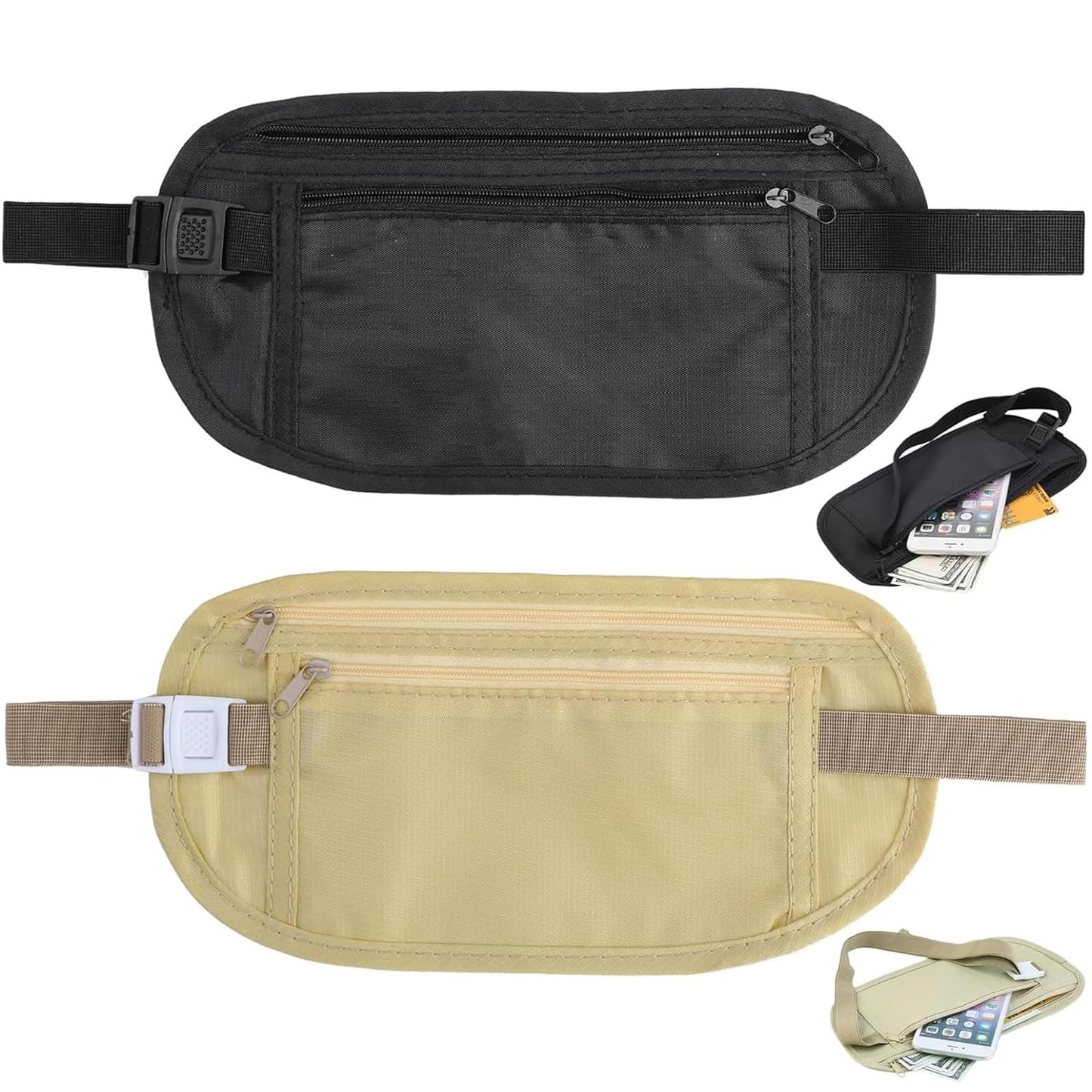 Travel Money Belt Blocking Security Pouch – Hidden Waist Fanny Anti-Theft Passport Holder with Adjustable Strap – Undercover Travel Wallet for Cash, Cards & Documents