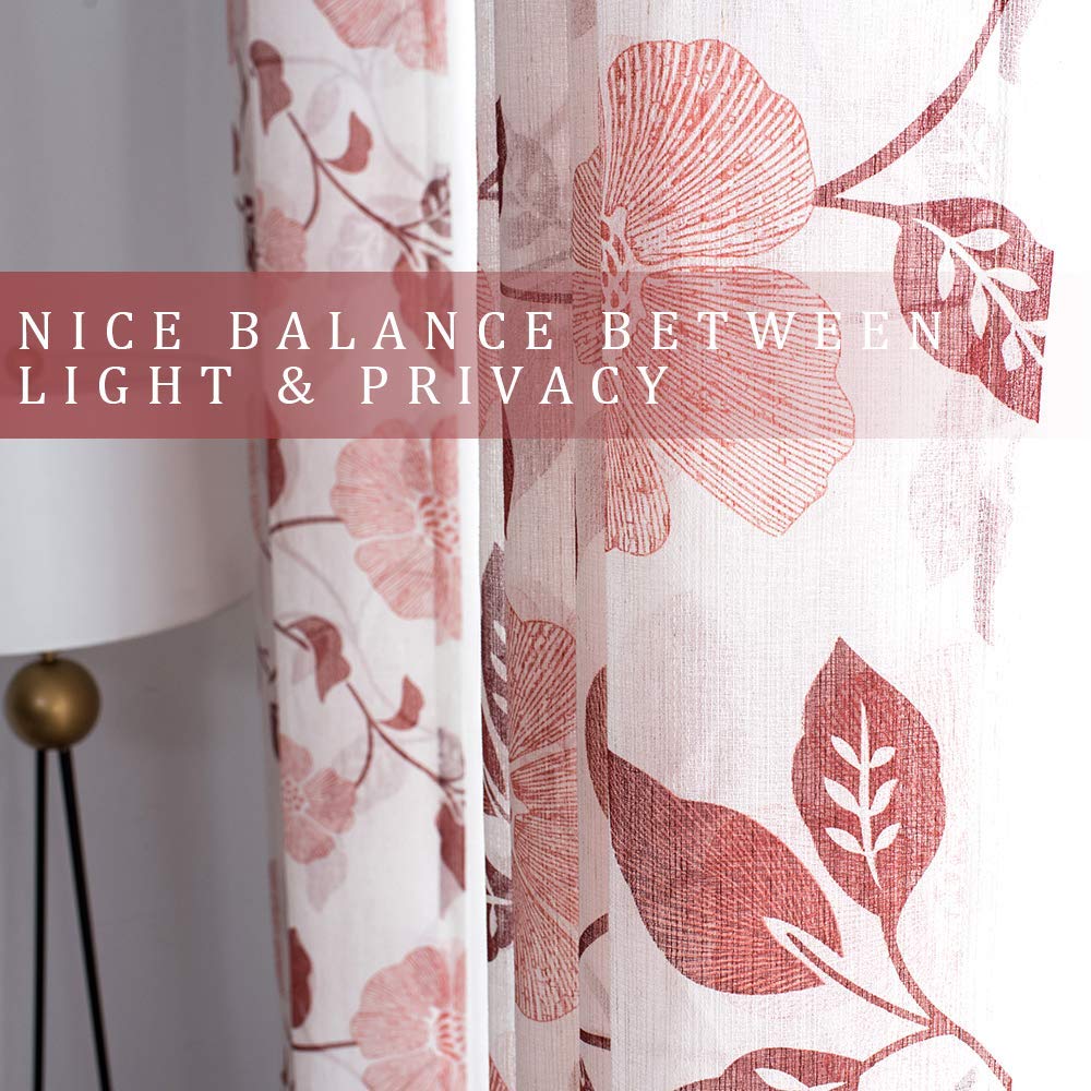 Rich Natural Linen curtains - Printed floral curtains- Semi-transparent - sliver steel grommets for living room, bedroom, kitchens - 1 Piece