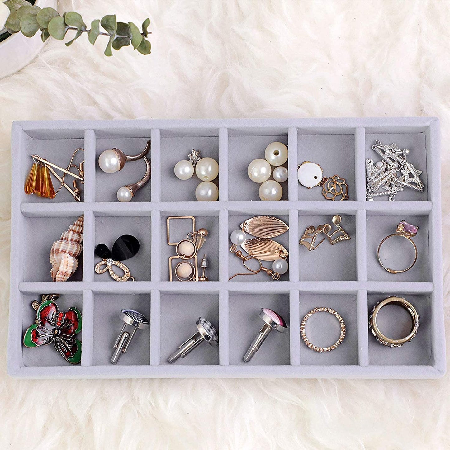 Jewelry Organizer Trays, Set of 4 Stackable Closet Drawer Accessories for Earrings, Rings, Bracelets, Necklaces & Cosmetics, Display & Storage Showcase with Removable Trays