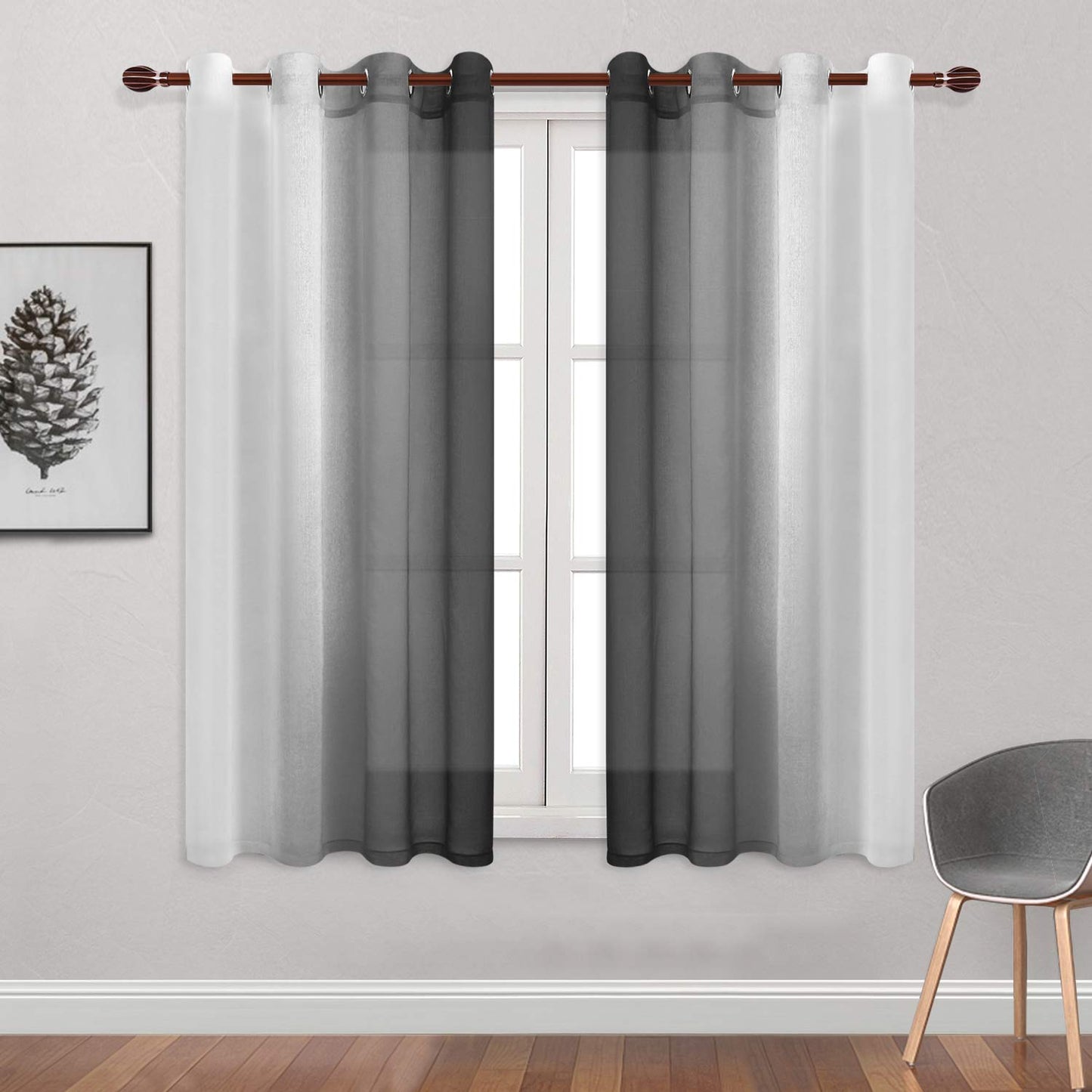 Modern Design Voile chiffon Curtains - Gradient colours- steel Grommets - 2 pieces - for living rooms and bedrooms