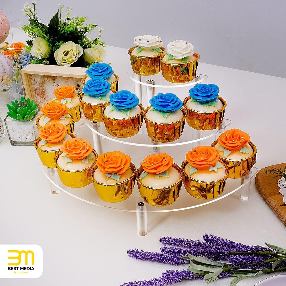 3-Tier Acrylic Display Risers, Clear Half-Moon Step Riser Stand for Cupcakes, Collectibles, Dessert Tables and Product Showcases, Elegant Multi-Level Organizer, Clear