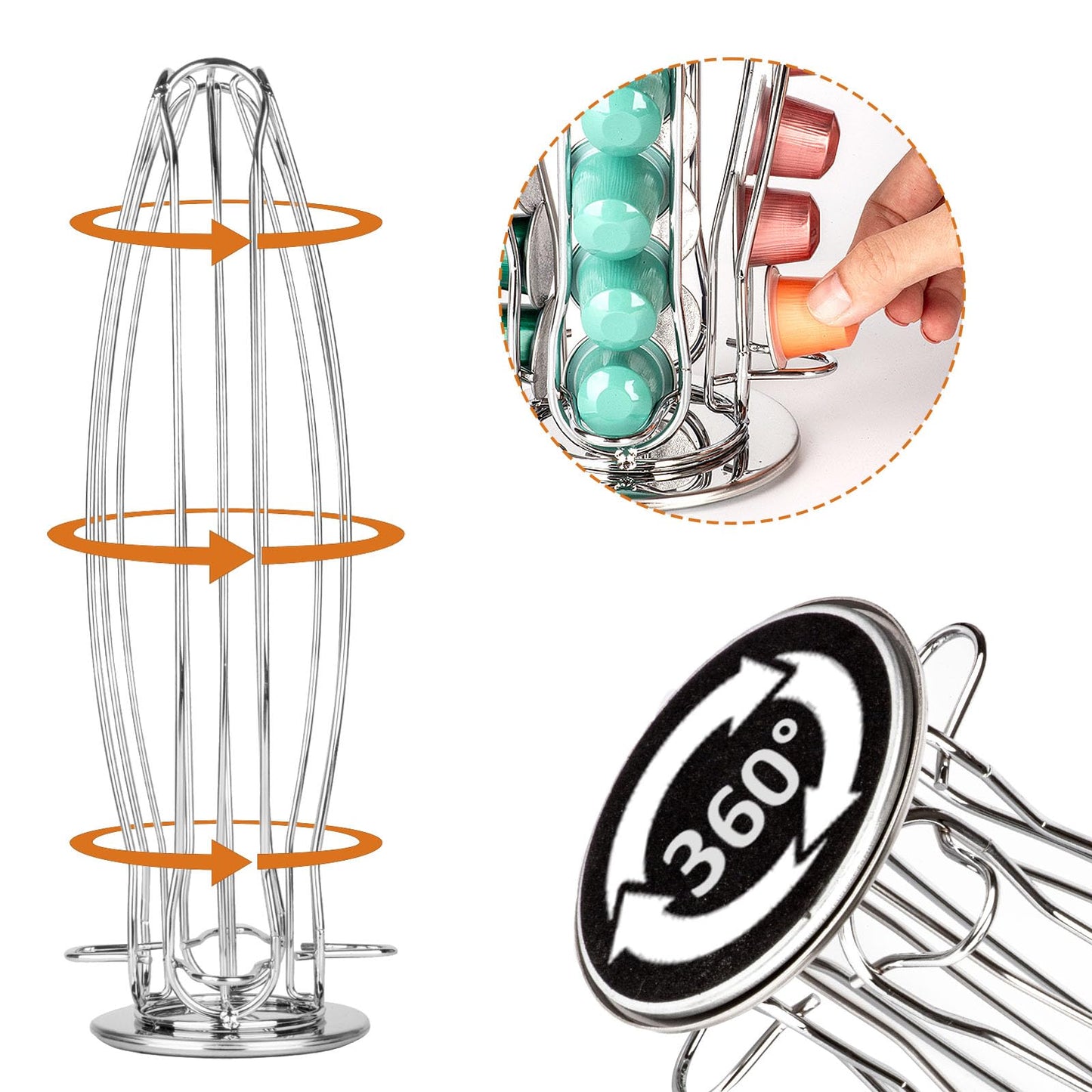 Rotatable Capsule Holder for 40 Coffee Pods, Space-Saving Coffee Capsule Stand, Durable 360° Rotating Coffee Pods Storage Rack, Elegant Design for Home or Office