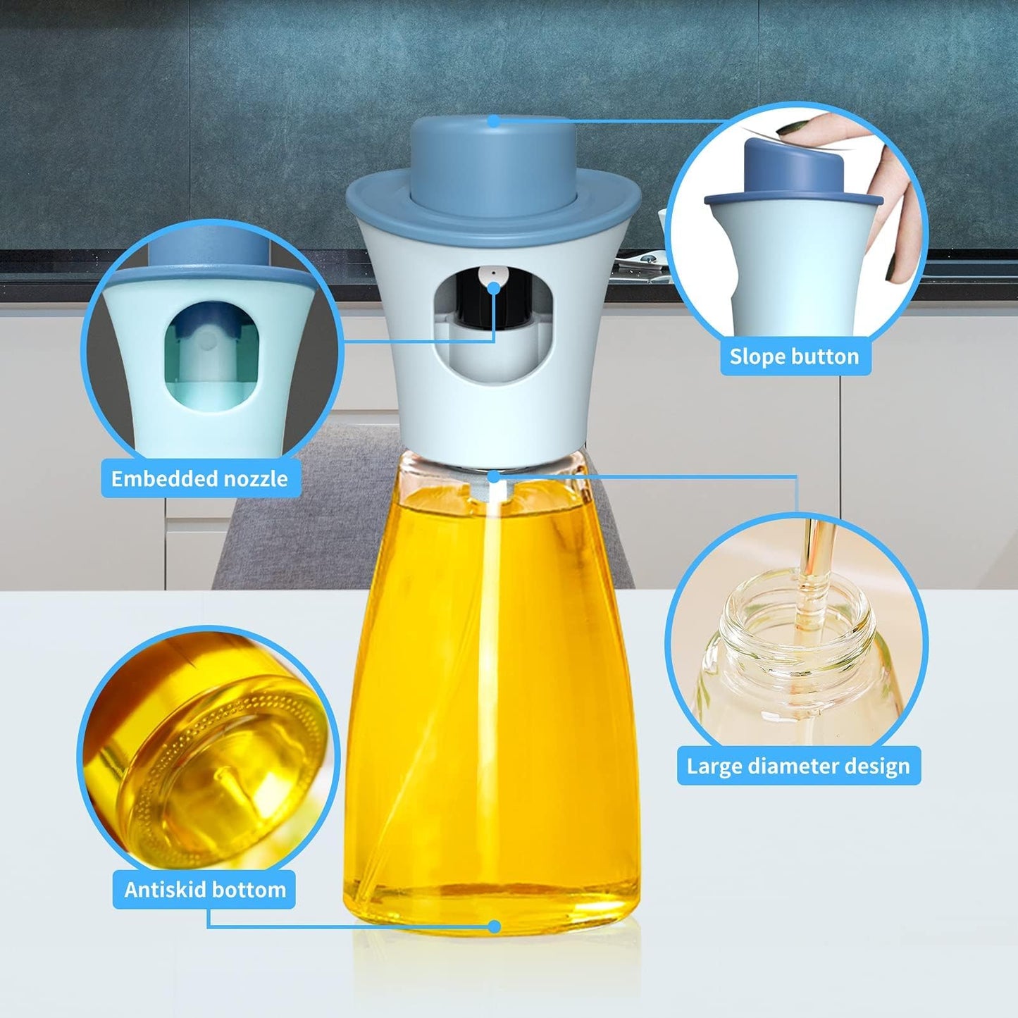 بخاخ زيت الزيتون للطهي، موزع زيت غذائي خالٍ من مادة BPA، زجاجة بخاخ للقلاية الهوائية، الخبز، التحميص، الشواء، وتتبيلة السلطة، 180 مل