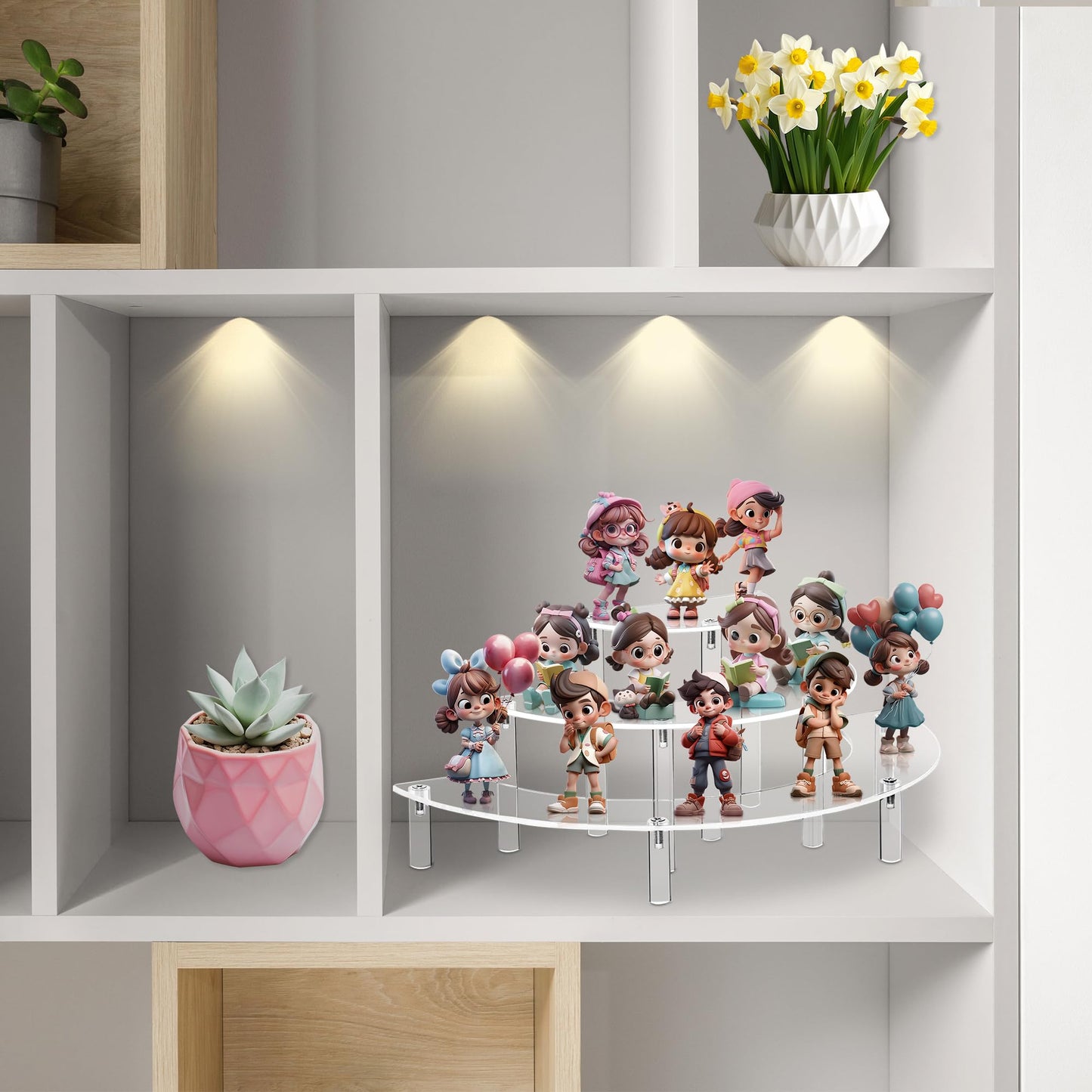 3-Tier Acrylic Display Risers, Clear Half-Moon Step Riser Stand for Cupcakes, Collectibles, Dessert Tables and Product Showcases, Elegant Multi-Level Organizer, Clear