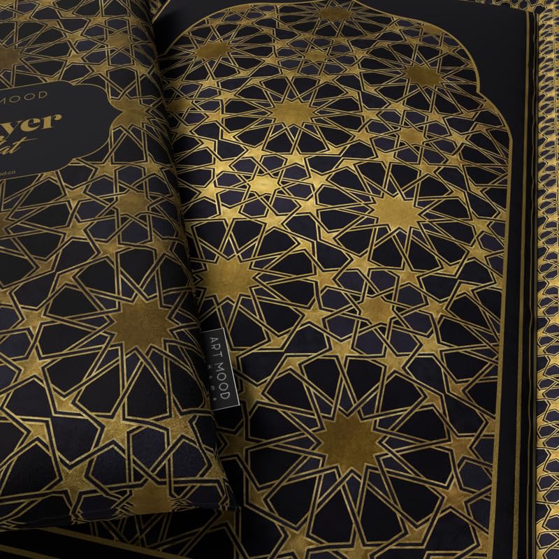 Padded Prayer Rug for Kids in attractive Gold and Black velvet, 57x95 cm, a soft mat that provides cushioning and comfort, making it an ideal first prayer rug for any child