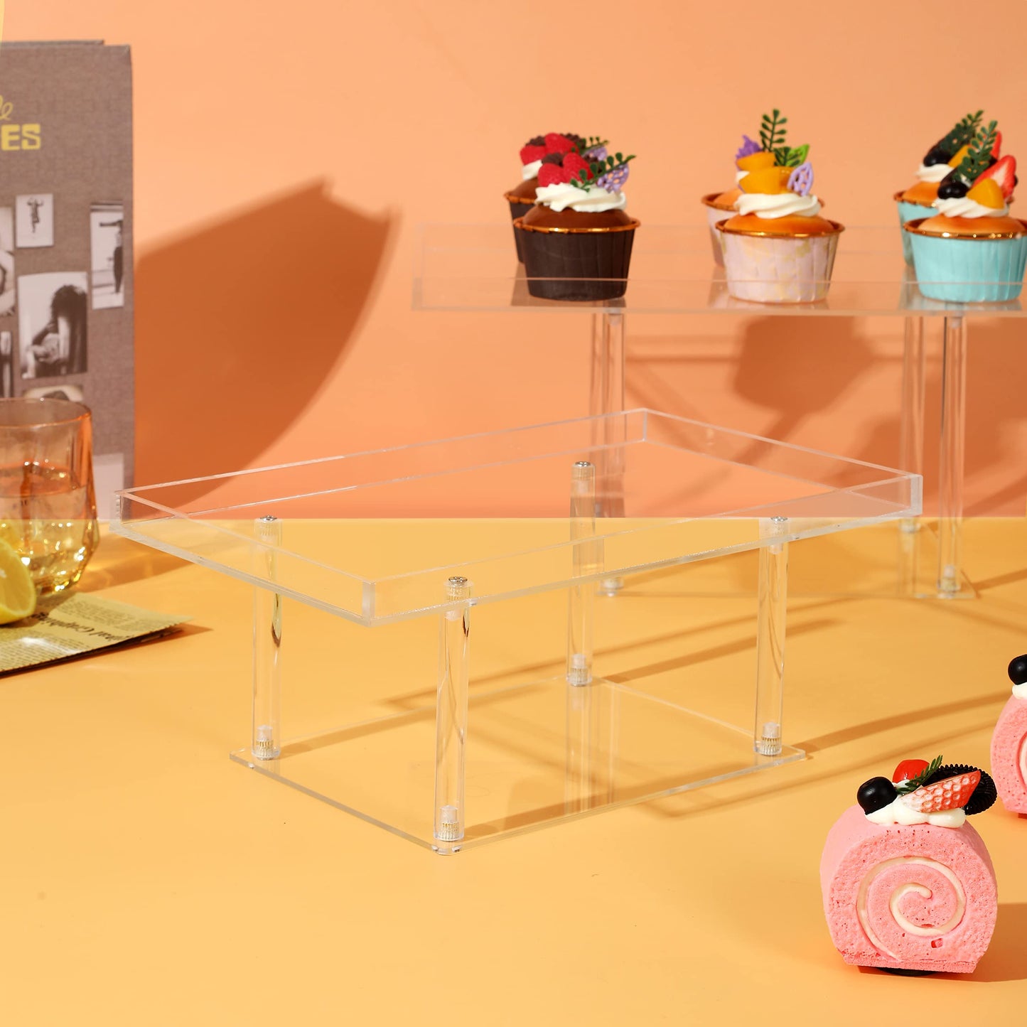 Dessert Table Display Set, 3-Piece Clear Acrylic Buffet Risers and Serving Stands, Tiered Display for Cupcakes, Pastries, Cookies, Treats and Party Food Presentation, 3 Sizes, Clear